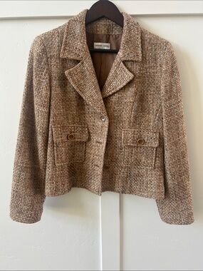Gerard Darel Cropped Tan Tweed Blazer Italian 46 or US14